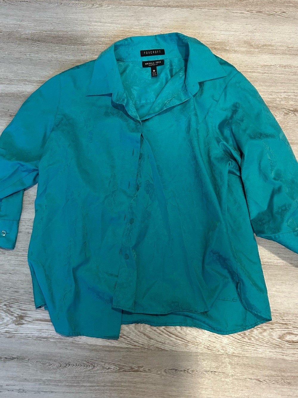 Foxcroft Wrinkle Free Teal Button Butterfluy Down Blouse